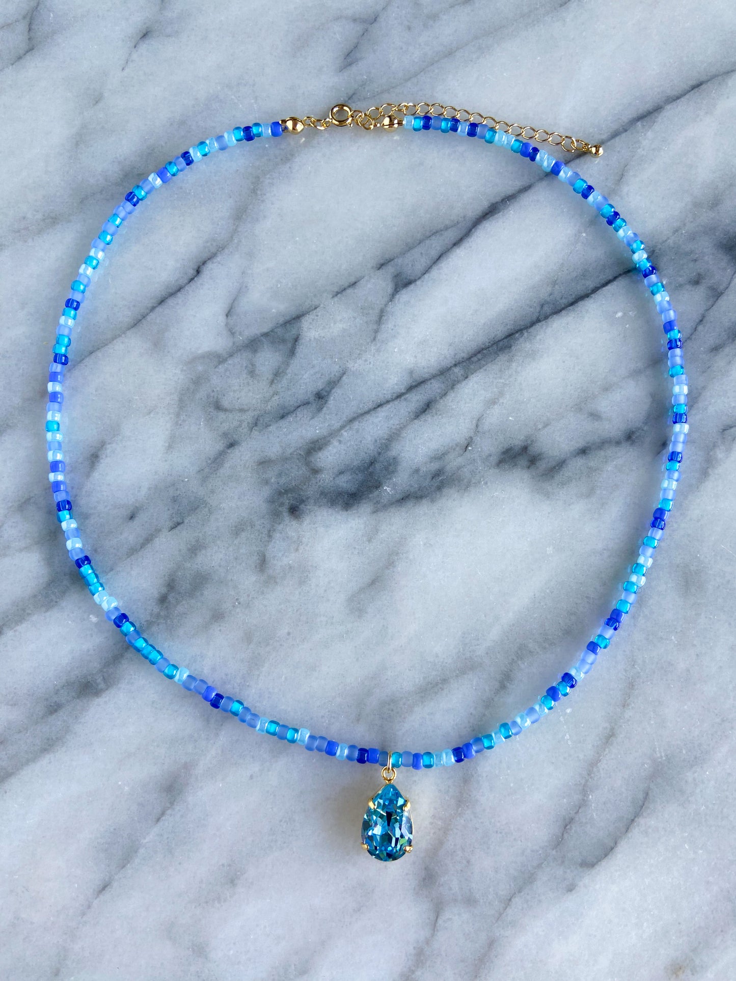 blue teardrop necklace -gold