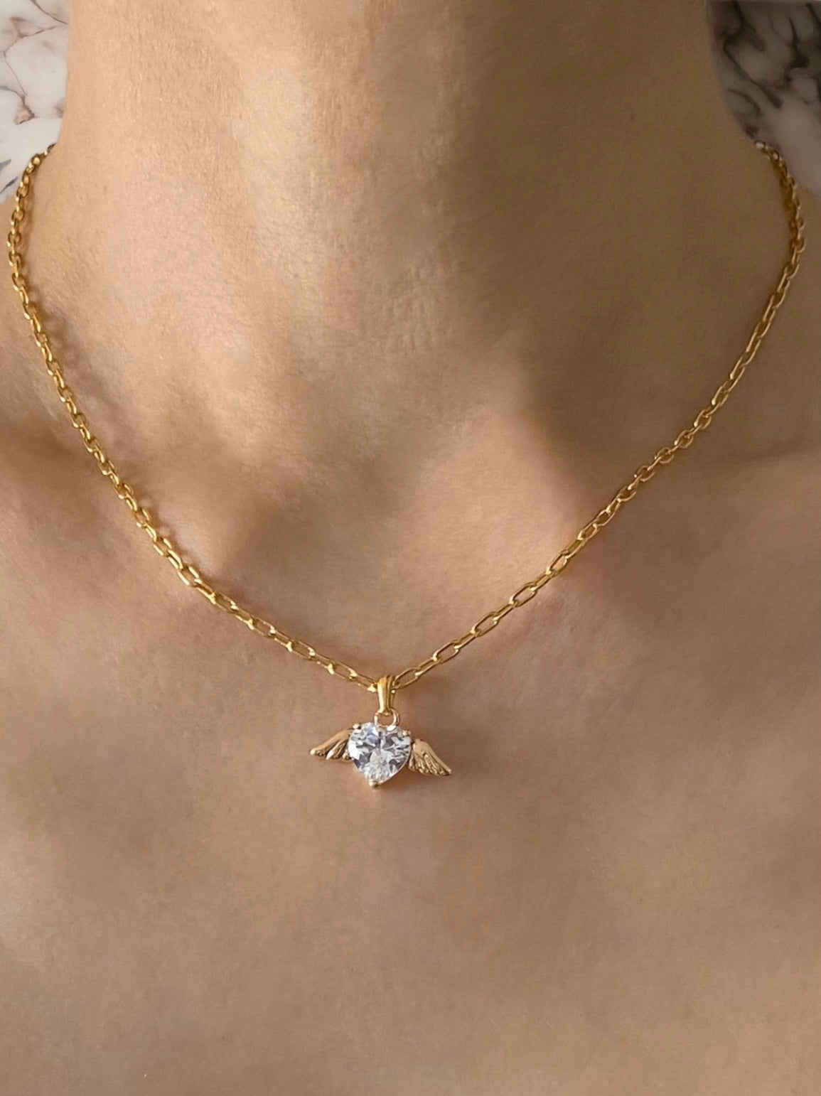 angel's heart necklace -gold