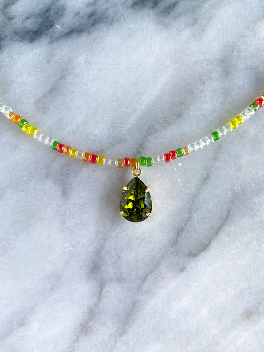 olive droplet necklace -gold