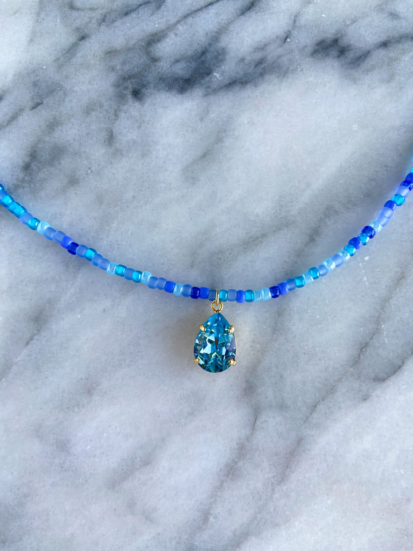 blue teardrop necklace -gold