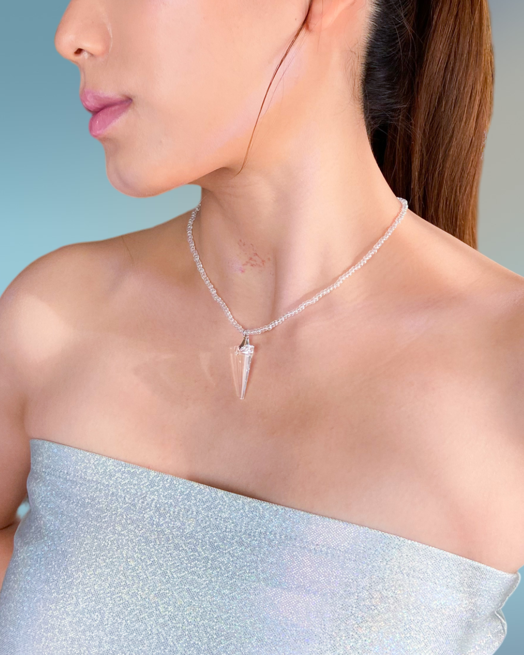moonlit crystal necklace -silver