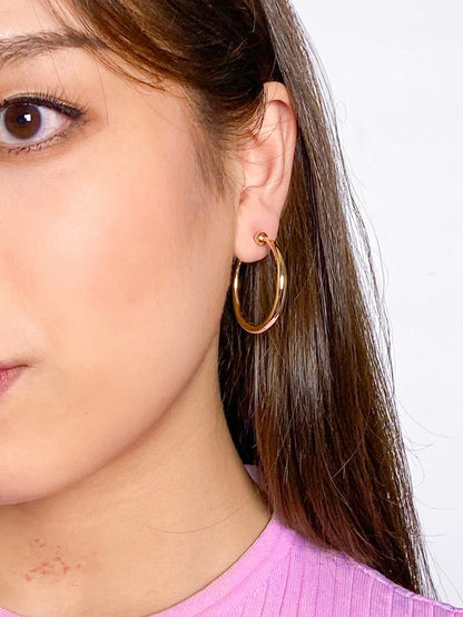 chunky golden hoop clip earrings - round